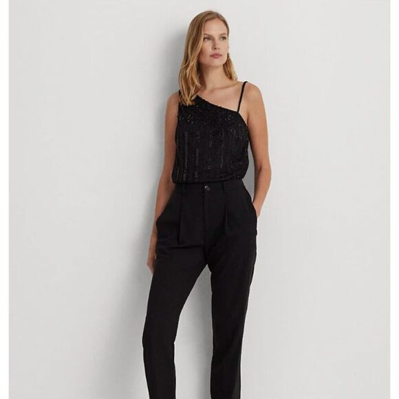 Lauren Ralph Lauren Black Label Beaded Mesh One Shoulder Camisole, L - Picture 2 of 14